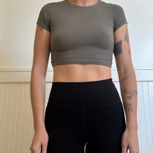 Ribbed Olive Green Crop Top